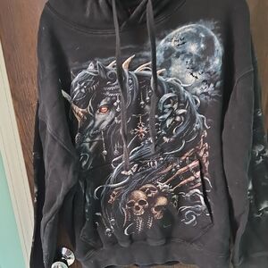 Mystical Black Unicorn With Skulls Graphic Hoodie